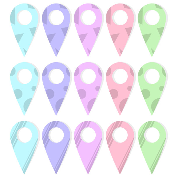 地图上各种颜色和轮廓样式的标签图标集。卡通风格。矢量在白色背景。图片下载