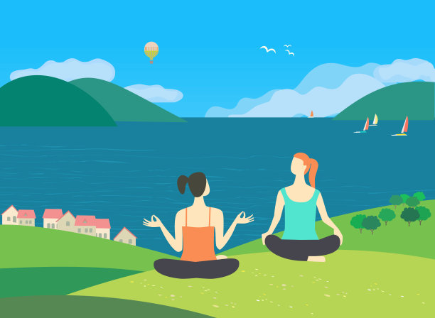 女孩们在大自然中练习瑜伽图片下载