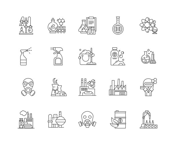化学线图标，标志，向量集，大纲插图概念图片下载