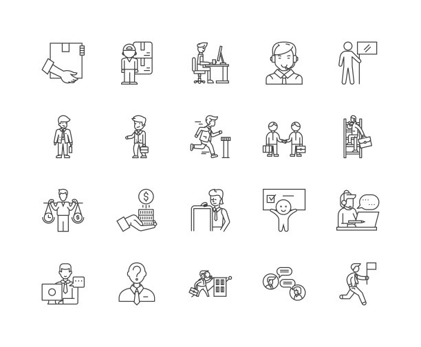经纪人线图标，符号，矢量集，轮廓插图概念图片下载