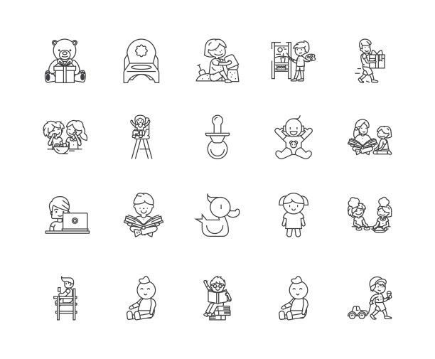 儿童房线图标，标志，矢量集，大纲插图概念图片下载