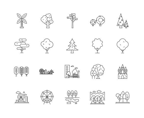 城市公园线图标，标志，矢量集，大纲插图概念图片下载