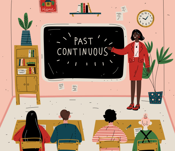 英语课。老师在教室里靠近黑板。图片下载