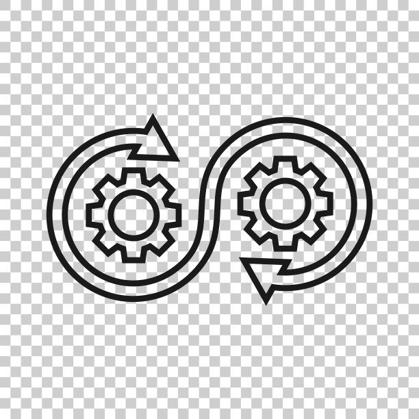 透明风格的开发图标。Devops矢量插图在孤立的背景。齿轮与箭的经营理念。图片下载