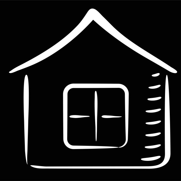 房子手绘在黑色背景上的白色轮廓。股票矢量插图。设置。图标。草图。的象征。图片下载