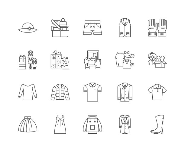 服装店线条图标、标志、矢量集、轮廓插图概念图片下载