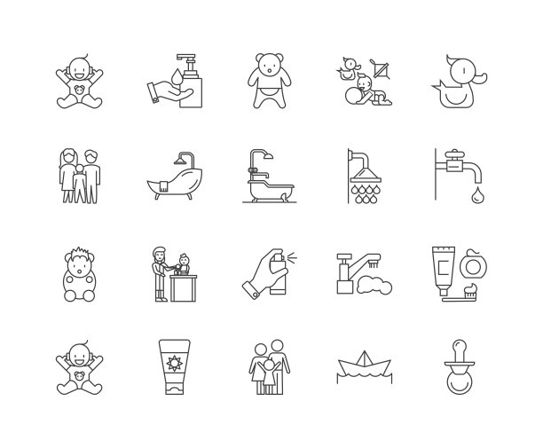 婴儿淋浴线图标，标志，矢量集，大纲插图概念图片下载
