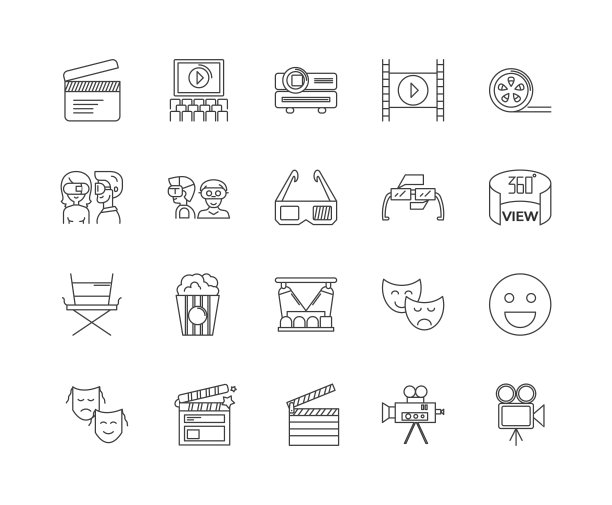 电影院设备线图标，标志，矢量集，大纲插图的概念图片下载