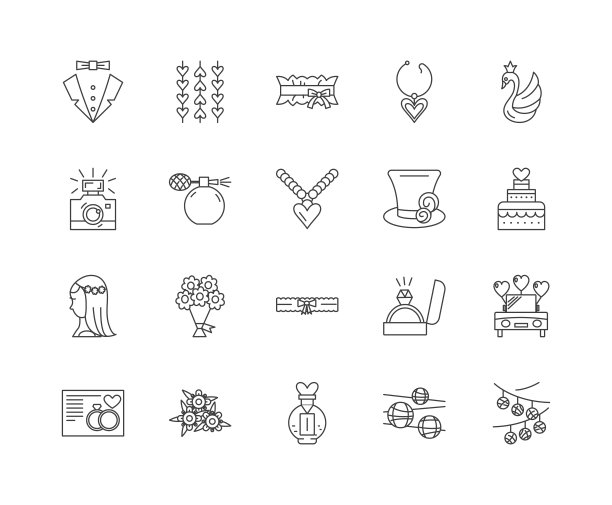 新娘商店线图标，标志，矢量集，大纲插图的概念图片下载