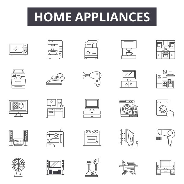 家电线条图标、标志、矢量集、线性概念、轮廓插图图片下载