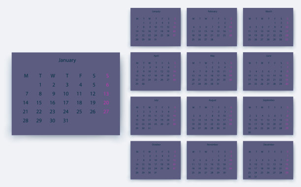 简单日历2019年，股票矢量设计eps10。图片下载