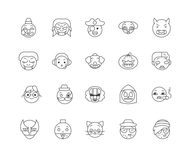 字符线图标，标志，向量集，大纲插图概念图片下载