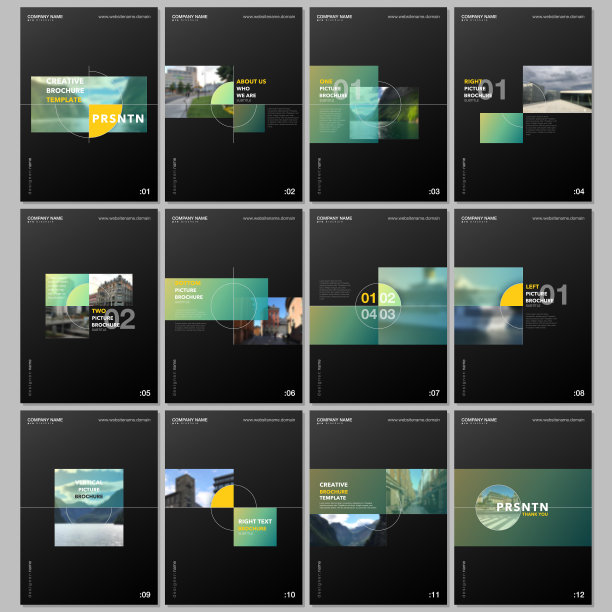 最小的手册模板与彩色渐变矩形和方形形状在黑色的背景。封面设计模板的传单，传单，小册子，报告，演示，广告，杂志。图片下载