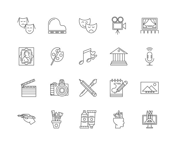 艺术线图标，标志，矢量集，轮廓插图概念图片下载