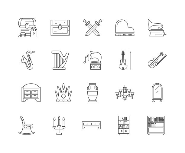 古董线图标，标志，向量集，大纲插图概念图片下载