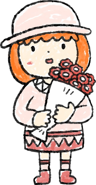 一个女孩拿着一束花的插图图片下载