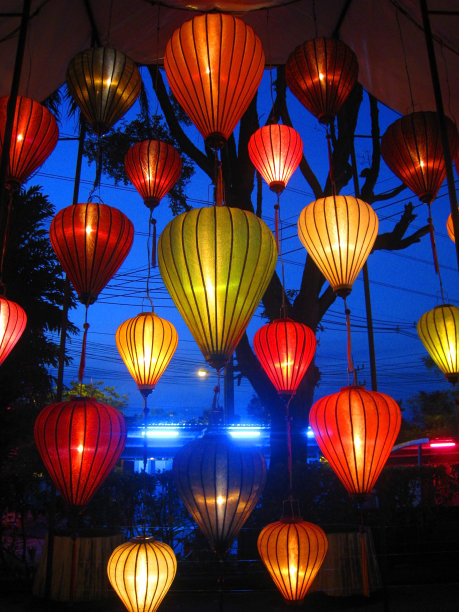 在晚上的公园里装饰灯笼图片下载