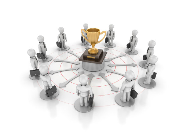 团队商务人士与奖杯- 3D渲染图片下载