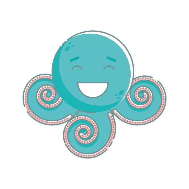 孤立的微笑章鱼在扁平线性风格。图片下载