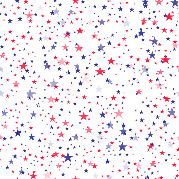 蓝色和红色星星的无缝图案。向量图片下载
