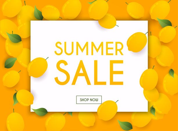 夏天出售旗帜。海报、传单。柠檬的背景。矢量插图。图片下载