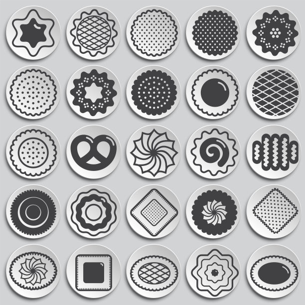 Cookies图标设置在图形和网页设计的盘子背景。简单的矢量信号。网站按钮或手机应用的互联网概念符号。图片下载