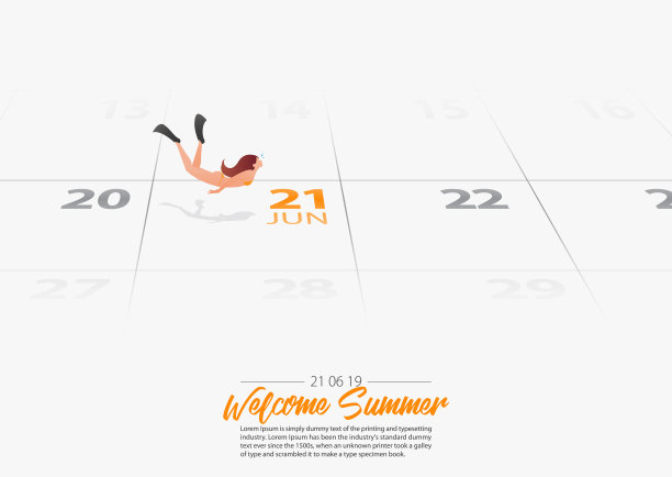 夏天的假期。一个自由的小女孩正在海里游泳。夏季从2019年6月21日开始。夏季体育活动概念。向量图片下载