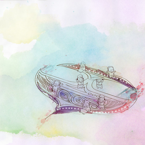 童年开斋节水彩插画图片下载