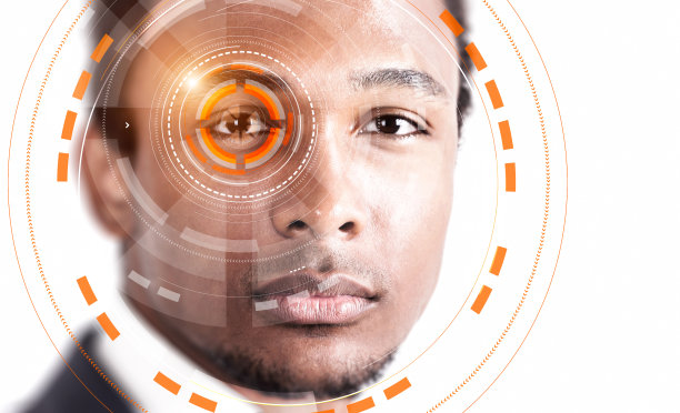 非洲人，橙色的人脸识别界面图片下载