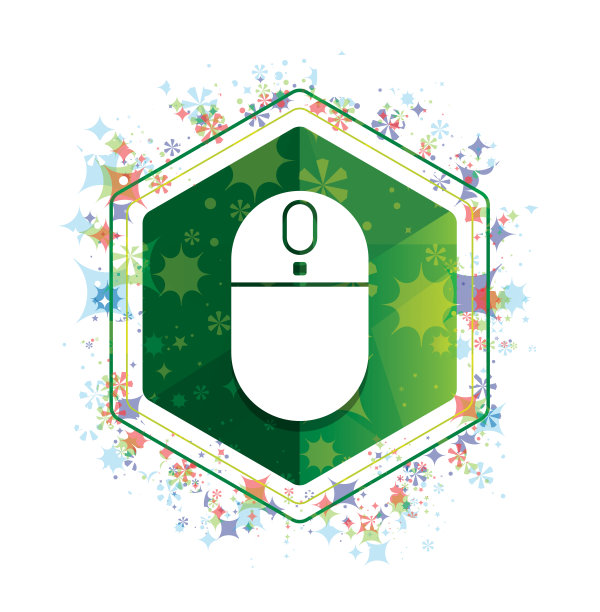 无线鼠标图标植物图案绿色六角形按钮图片下载