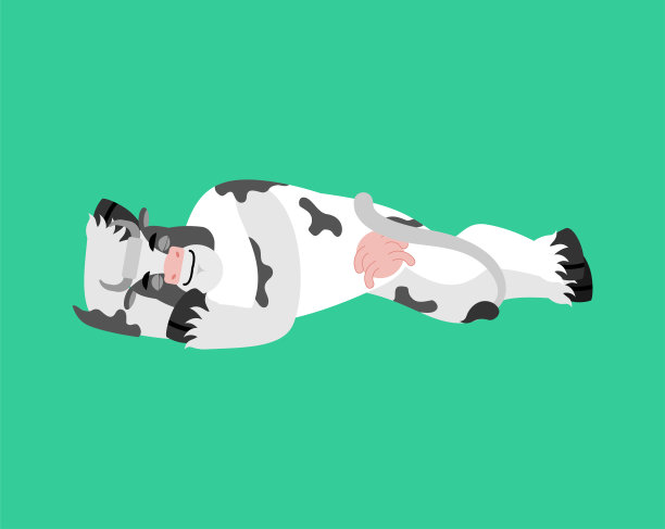 牛睡觉。农场动物睡着的情绪。牛肉休眠。矢量图图片下载
