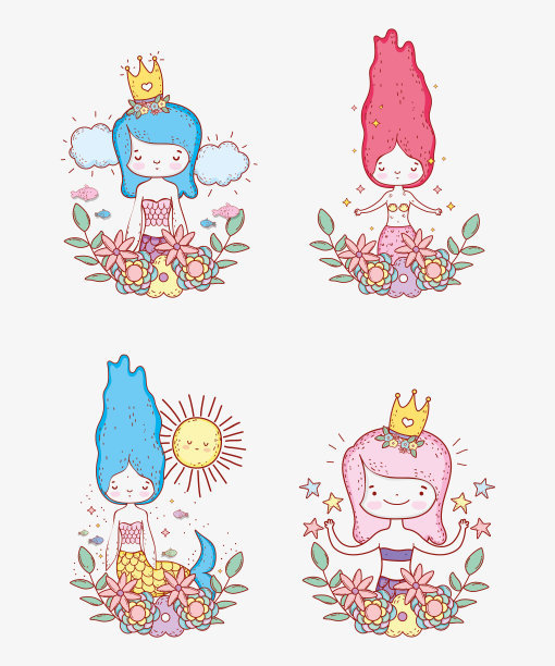 美人鱼头戴花卉花冠图片下载