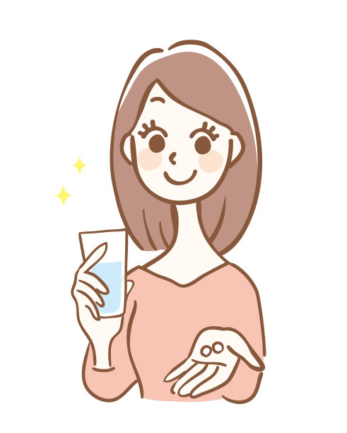 一个女人吃药的插图图片下载