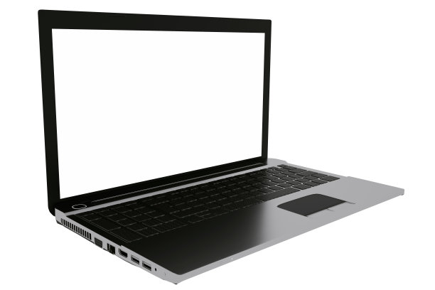 现代笔记本电脑与空白白色屏幕隔离在白色。三维演示图片下载