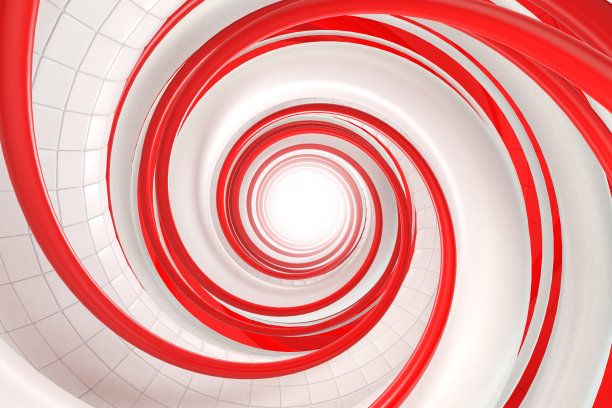 弯曲的白色隧道内部与瓷砖和红色条纹。数字3 d演示图片下载