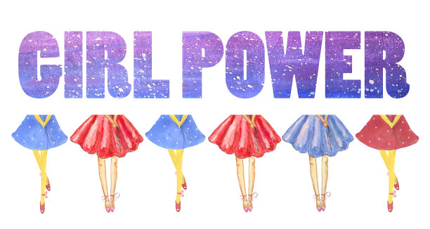 卡女孩力量。女孩的腿在郁郁葱葱的蓝色和红色的裙子在一个白色的背景孤立。图片下载