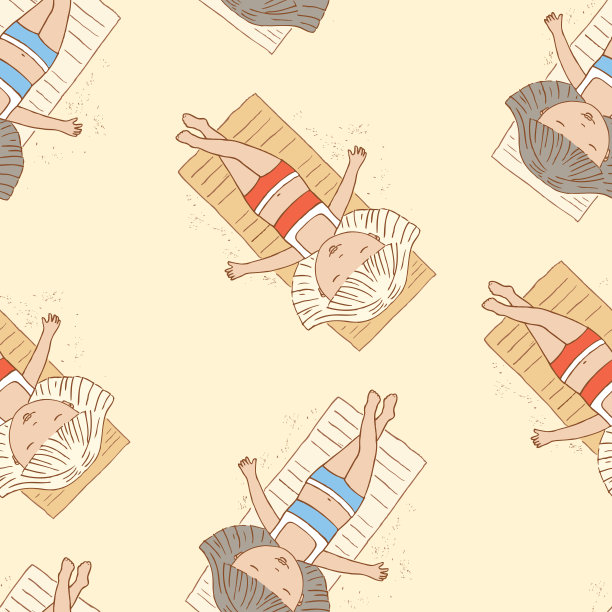 无缝图案的女孩日光浴在海滩上图片下载