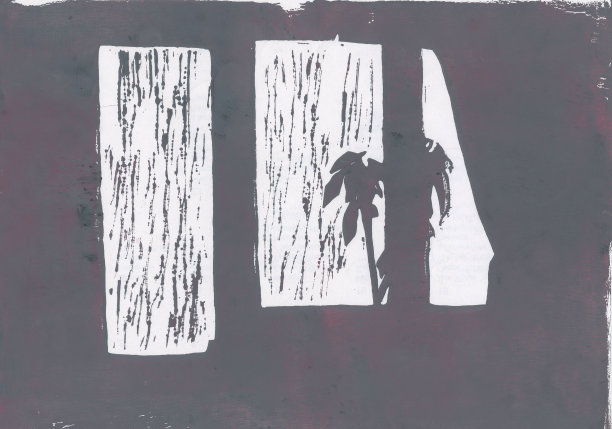 一朵花的剪影立在窗户上图片下载