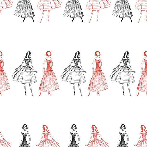 无缝图案的素描妇女在晚礼服图片下载