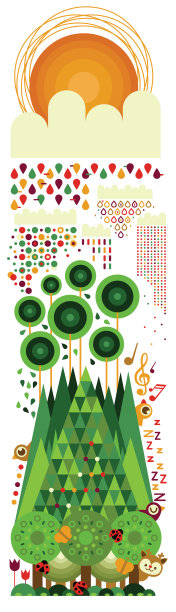 森林的大树和落叶可爱可爱的雨动物和鸟类图片下载