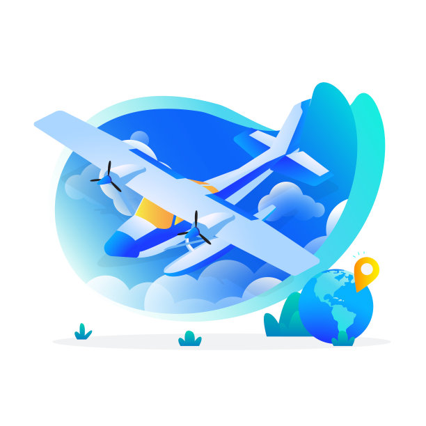 飞机飞行的飞机和蓝天上的云旗图片下载