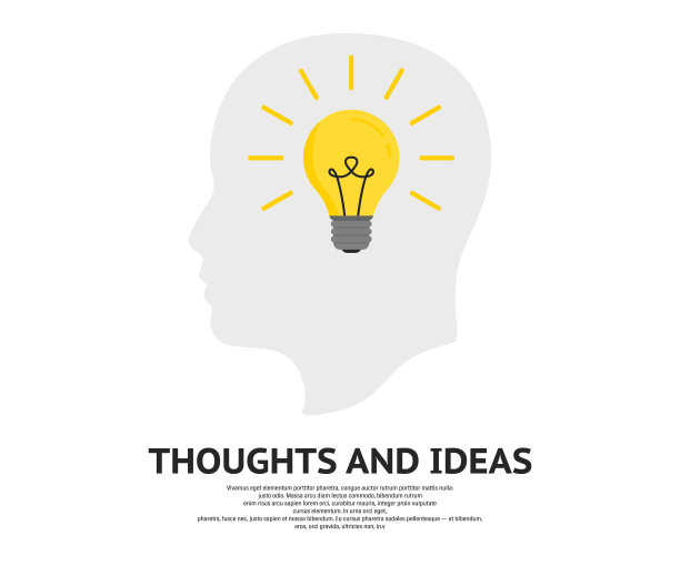 新的聪明的想法形成了人脑。人的头脑思考，灯泡的想法矢量图标说明。思想和观念概念。矢量图图片下载