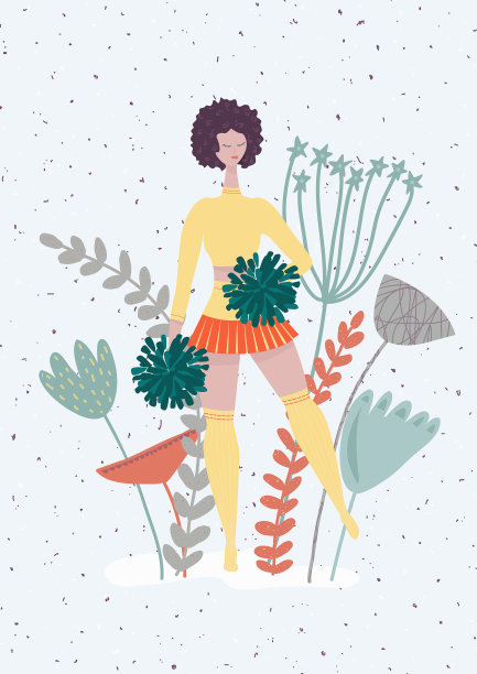 带有拉拉队女孩和花卉元素的卡片图片下载