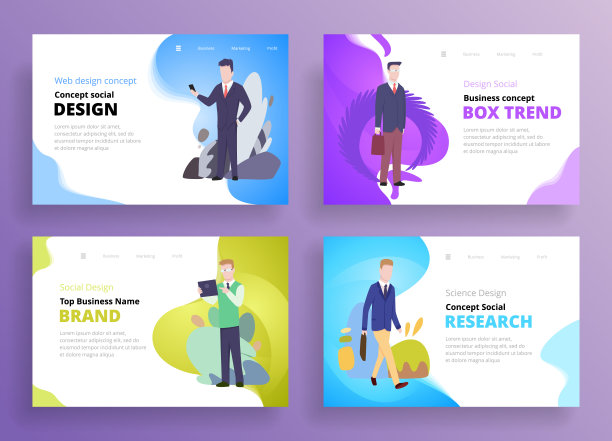 演示幻灯片模板或用于网站或应用程序的英雄横幅图片。业务概念插图。现代公寓风格图片下载