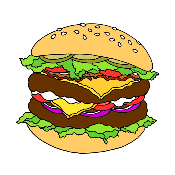 汉堡包矢量插图设计手绘艺术图片下载