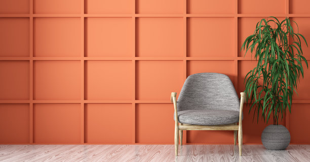 室内有扶手椅和植物3d渲染图片下载