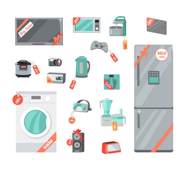 销售折扣家用电器在扁平风格图片下载