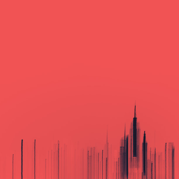 在空旷的红色背景下模糊的纽约市天际线图片下载
