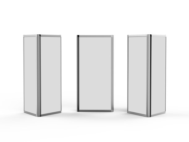 铝制三角形展位展示塔，三面展示架布艺广告系统，三维插画图片下载