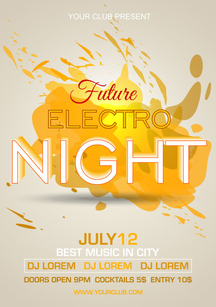 晚会电夜彩色传单模板向量与金色飞溅图片下载